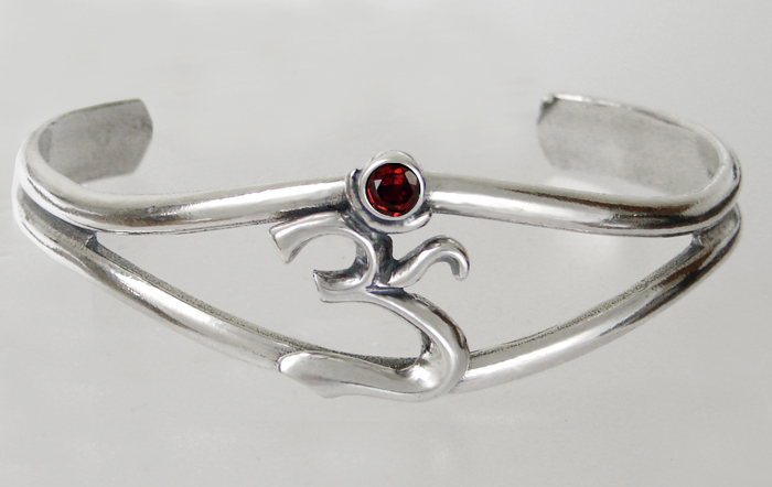 Sterling Silver Ohm Cuff Bracelet With Garnet